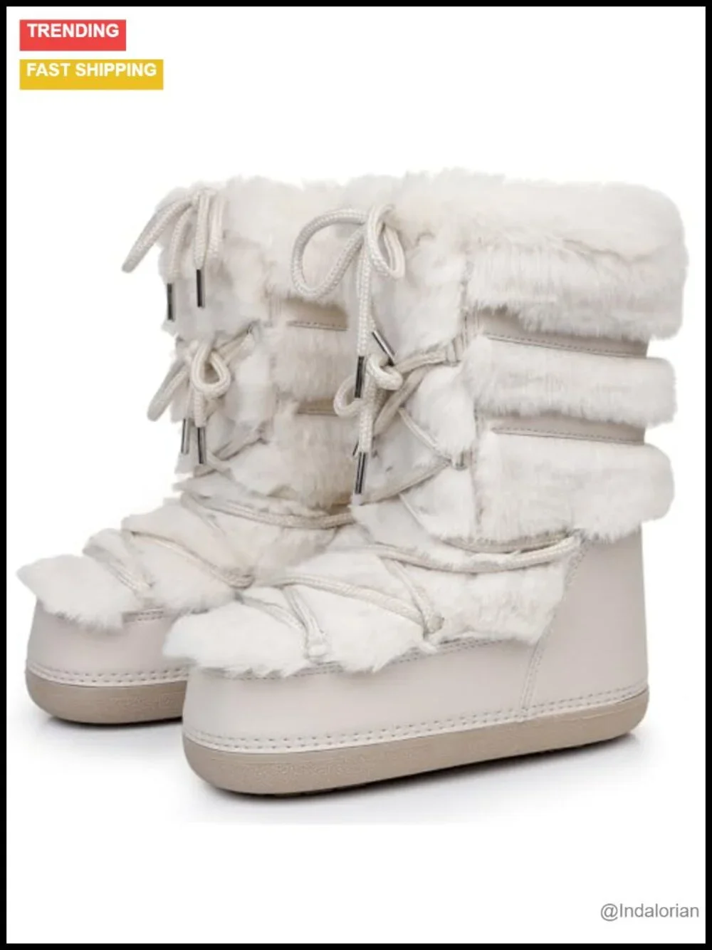 Faux Fur Water-Resistant Mid-Calf Snow Boots with Lace-Up & Platform